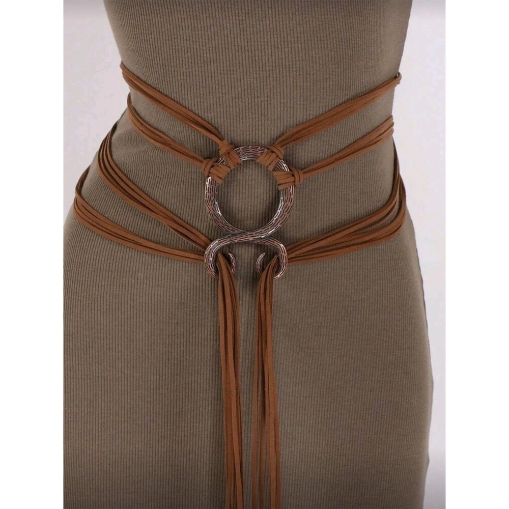 Women's Brown Wrap Belt with Decorative Rings